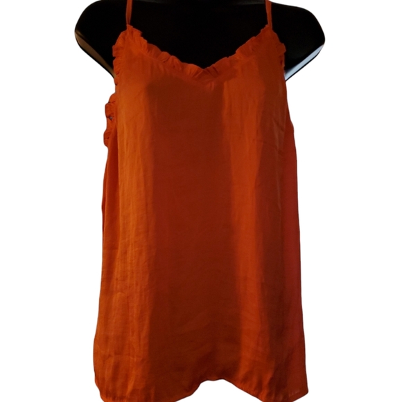 Sunset Orange LG V-Neck Ruffled Spaghetti Strap Camisole Top - Picture 3 of 10